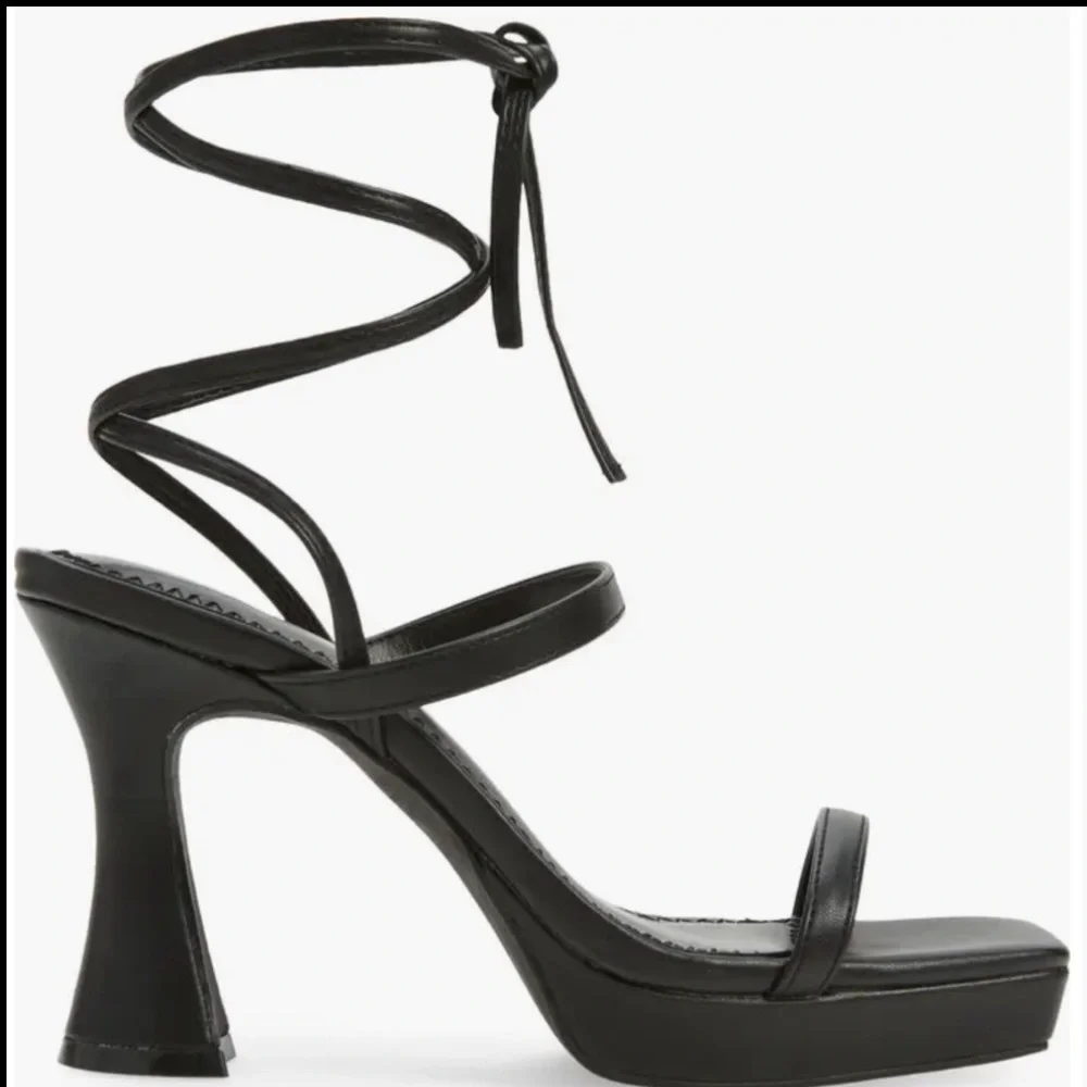 BP Netta Platform Heels Black Lace Up Sandals Square Toe Y2K Minimalist Size 11